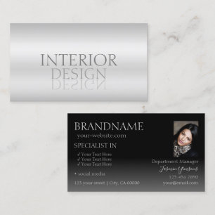Stilvoller Silver Chic Mirror Schriftart mit Foto  Visitenkarte