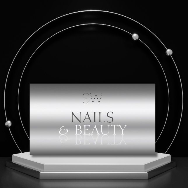 Stilvoller Silver Mirror-Schriftart mit Monogram Visitenkarte (Von Creator hochgeladen)