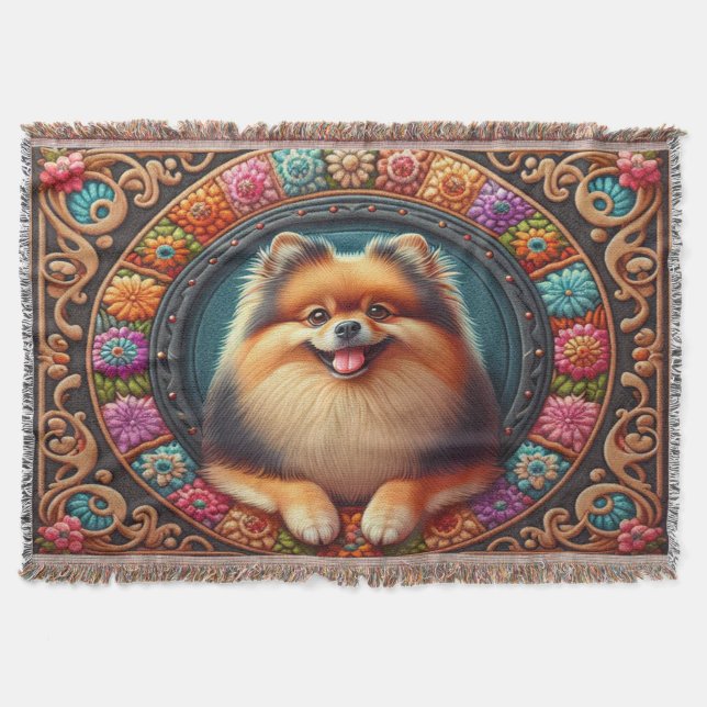Stilvoller Spitz Hund bläserfarbene Grenze Decke (Vorderseite)