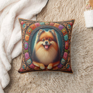 Stilvoller Spitz Hund bläserfarbene Grenze Kissen