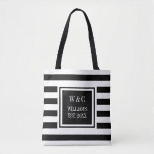 Stilvoller, trendiger Monogramm Schwarz-Weiß-Strei Tasche