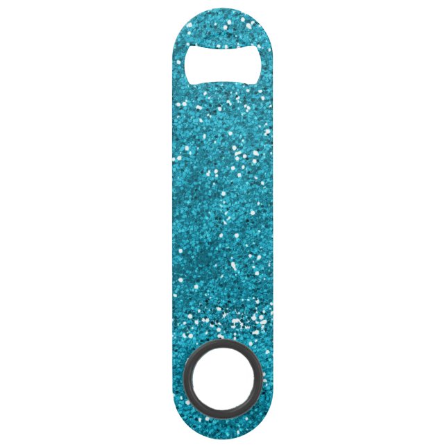 Stilvoller Türkis-Blau-Glitzer Speedflaschenöffner (Vorderseite)