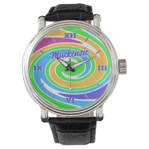 Stilvoller und lustiger, bunter Regenbogenwirbel Armbanduhr