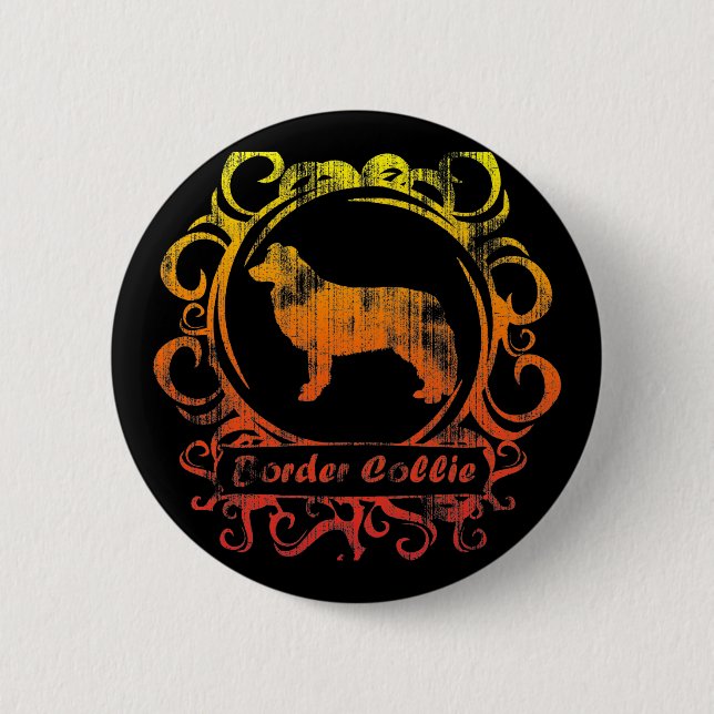 Stilvoller verwitterter Border Collie Button (Vorderseite)