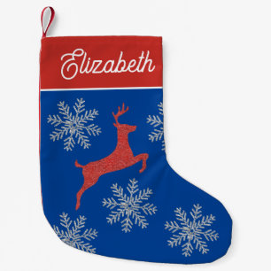 Stilvoller Vintage-Blau-Rot-Silber-Schneeglöckchen Kleiner Weihnachtsstrumpf