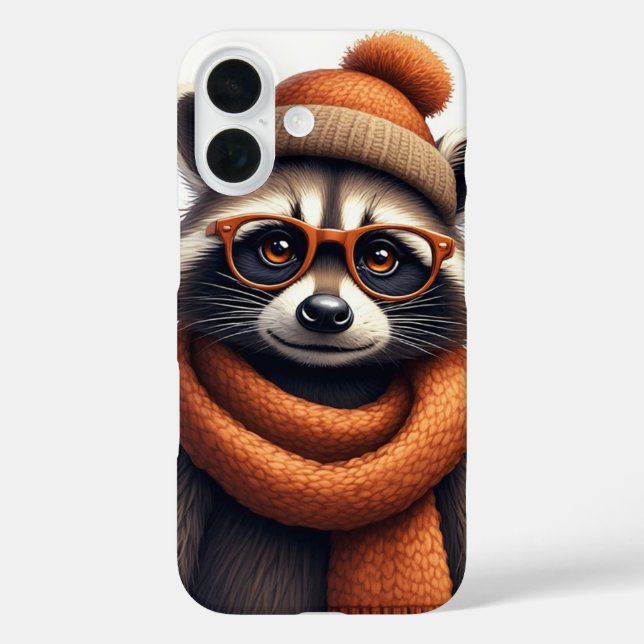 Stilvoller Waschbär iPhone 16 Hülle (Rückseite)