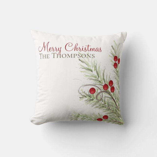 Stilvoller Watercolor Winter Botanischer Individue Kissen (Vorderseite)