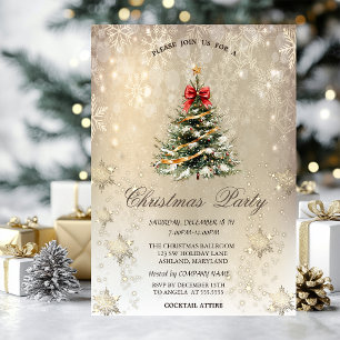 Stilvoller Weihnachtskieferbaum Schneeflocken Gold Einladung