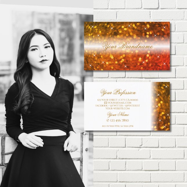 Stilvoller weißer Orangenfein Glitzer Glamour Visitenkarte (Von Creator hochgeladen)