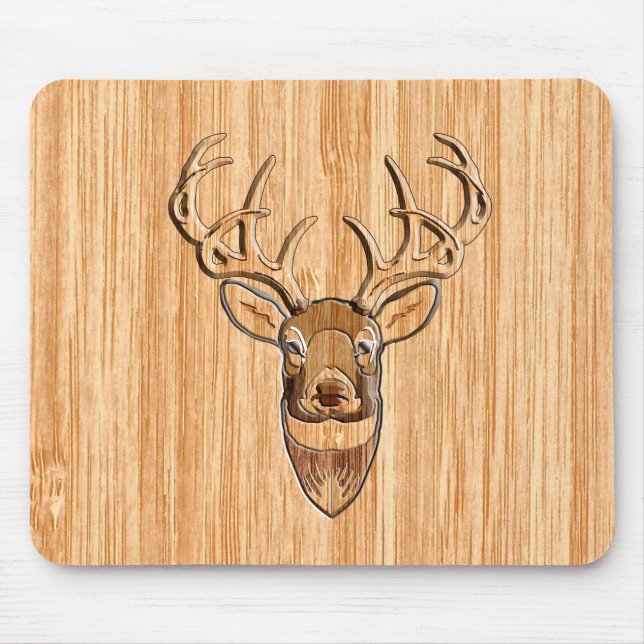 Stilvoller weißer Schwanz-Rotwild-Kopf-hölzerner Mousepad (Vorne)