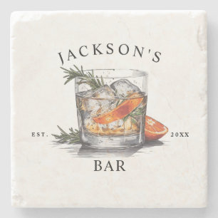 Stilvoller Whiskey-Cocktail-Name & Jahr Home Bar Steinuntersetzer