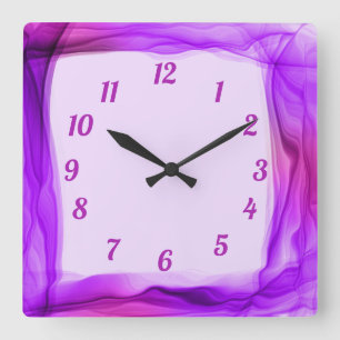 Stilvoller Wispy Lila Chiffon Quadratische Wanduhr