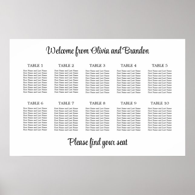 Stilvolles 10 Tisch Hochzeitskartentabelle Poster (Vorne)