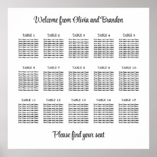 Stilvolles 15 Table Wedding Seating Chart Poster