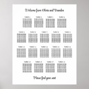 Stilvolles 18 Tisch Hochzeitskartentabelle Poster