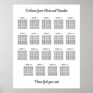 Stilvolles 19 Tisch Hochzeitskartentabelle Poster