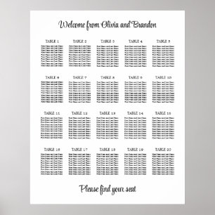Stilvolles 20-Tisch-Hochzeits-Sitzplan-Poster Poster