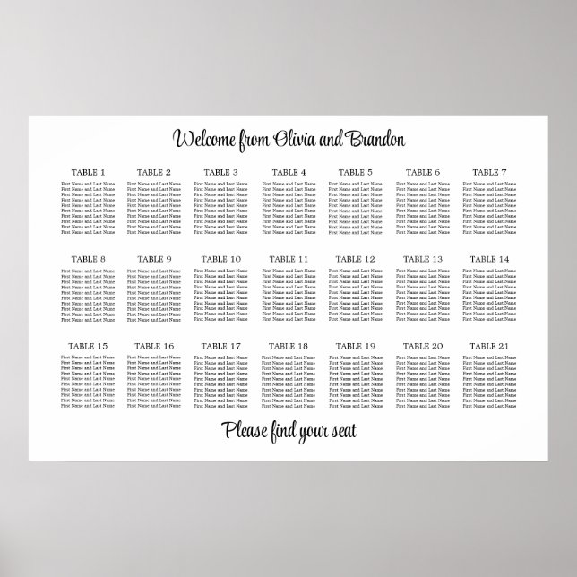 Stilvolles 21 Tisch Hochzeitsstühle-Chart-Poster Poster (Vorne)