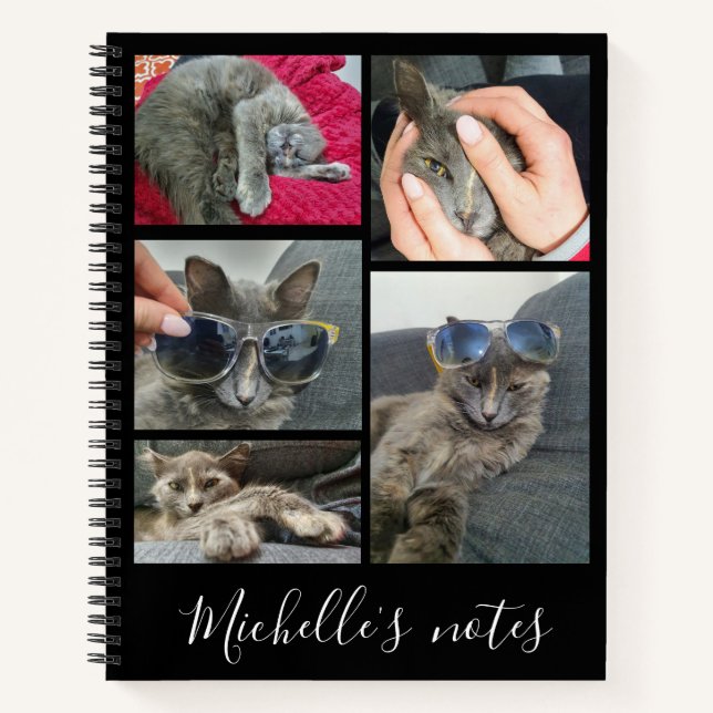 stilvolles 5-Foto-Katzenkollektiv für ein schwarze Notizbuch (Vorderseite)