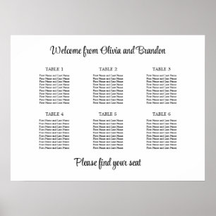 Stilvolles 6 Table Wedding Chart Poster