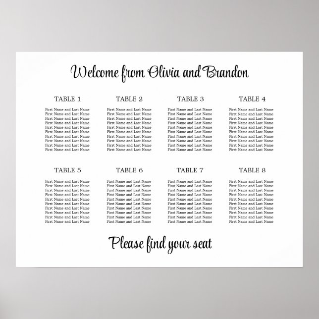 Stilvolles 8 Table Wedding Chart Poster (Vorne)