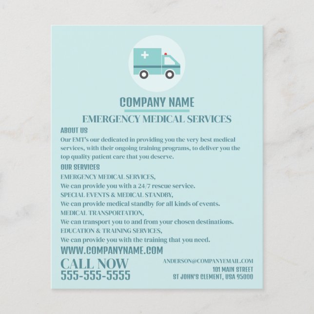 Stilvolles Ambulanzdesign, EMT, paramedische Werbu Flyer (Vorne)