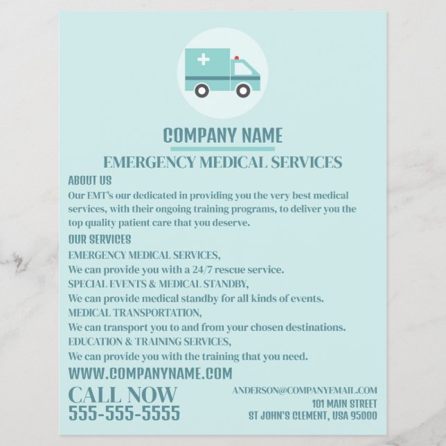 Stilvolles Ambulanzdesign, EMT, paramedische Werbu Flyer (Vorne)