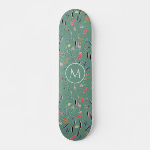 Stilvolles Aquamarines grünes Blumenwasser-Aquarel Skateboard