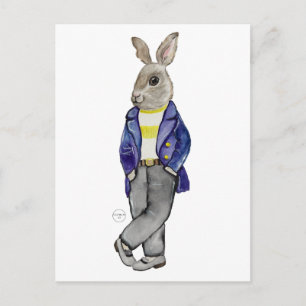 Stilvolles Aquarell-Kaninchen Handzeichnung Postkarte