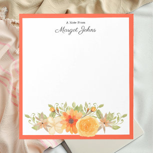 Stilvolles Aquarell Orange & Korallen Blumen Moder Notizblock