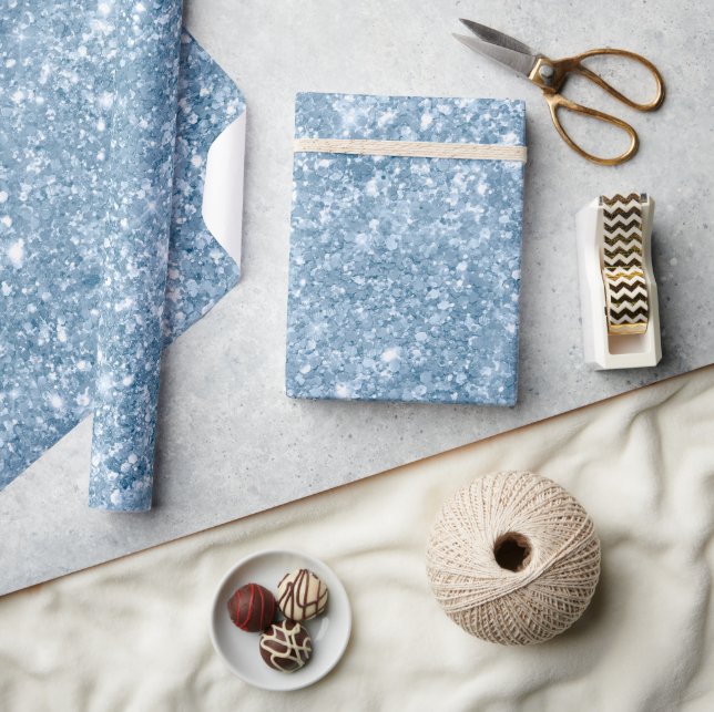 Stilvolles Baby Blue Shimmer Glitzer Glam Muster Geschenkpapier (Kunsthandwerk)