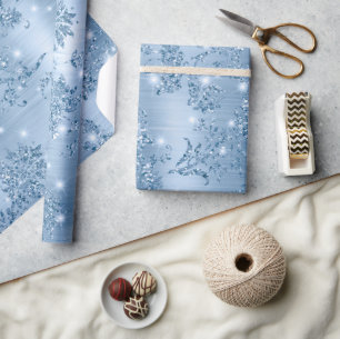 Stilvolles Babyblau Glitter und Folien Blumenmuste Geschenkpapier