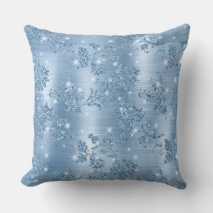 Stilvolles Babyblau Glitter und Folien Blumenmuste Kissen