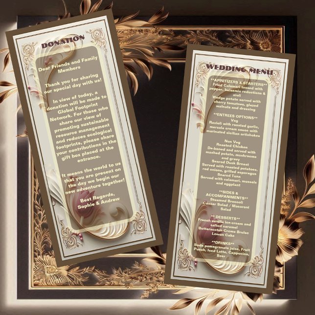 Stilvolles Barock Grandeur Tulip Blumenzwiese Menükarte (Soft Golden Baroque Grandeur Tulip Floral Wedding Menu)