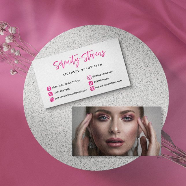 Stilvolles Beautician Hot Pink Social Media Foto Visitenkarte (Von Creator hochgeladen)