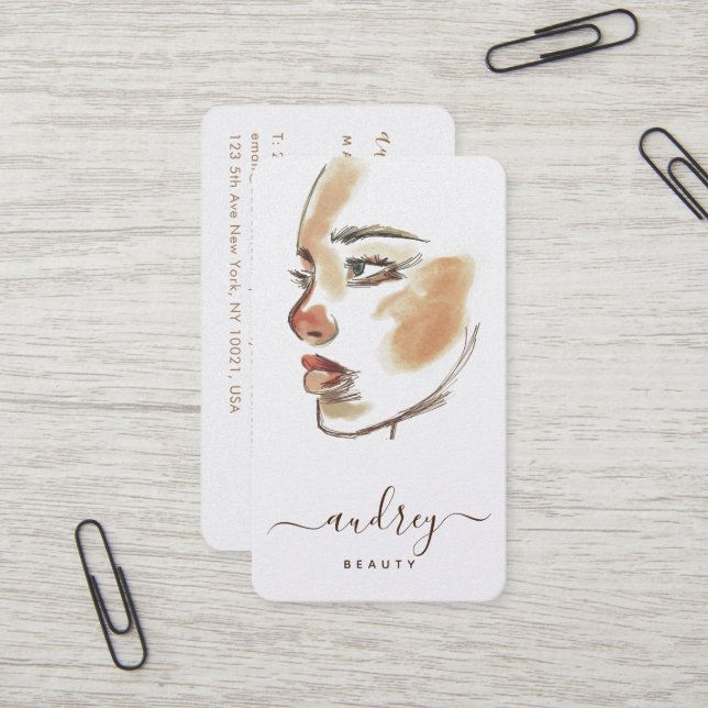 Stilvolles Beauty Watercolor Illustrationsskript Visitenkarte (Vorderseite/Rückseite Beispiel)
