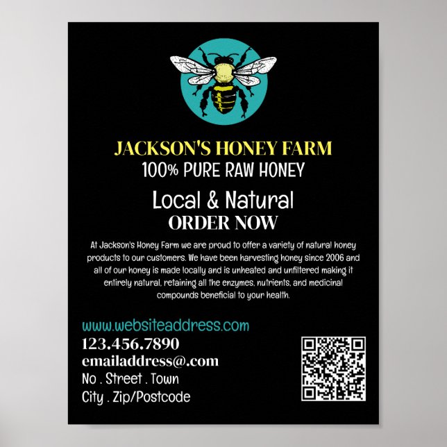 Stilvolles Bienenlogo - Beeyard, Honey Farm Advert Poster (Vorne)