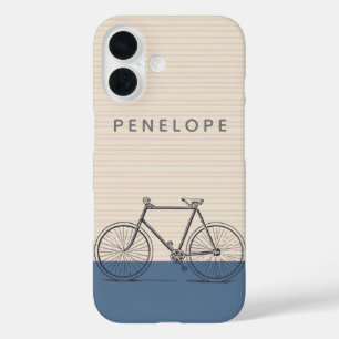 Stilvolles Bike Zeichnend Blush and Blue Personali iPhone 16 Hülle