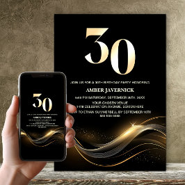 Stilvolles Black and Gold 30. Geburtstag Party Einladung