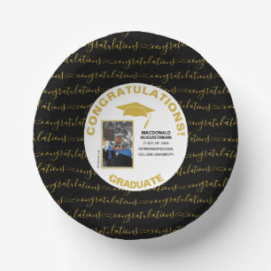 Stilvolles Black Gold Graduate Foto Pappteller