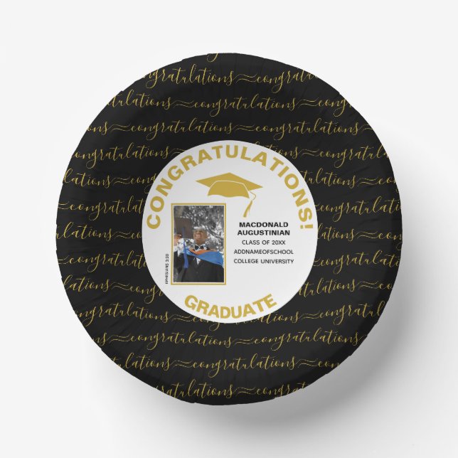 Stilvolles Black Gold Graduate Foto Pappteller (Vorderseite)