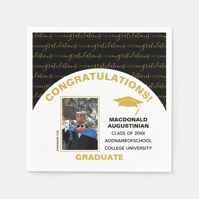 Stilvolles Black Gold Graduate Foto Serviette (Vorderseite)
