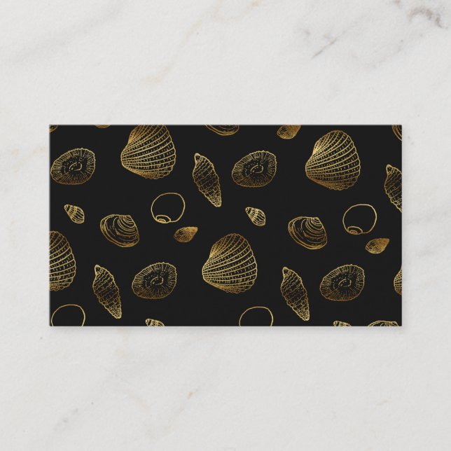Stilvolles Black Gold Seashells Muster Visitenkarte (Vorderseite)