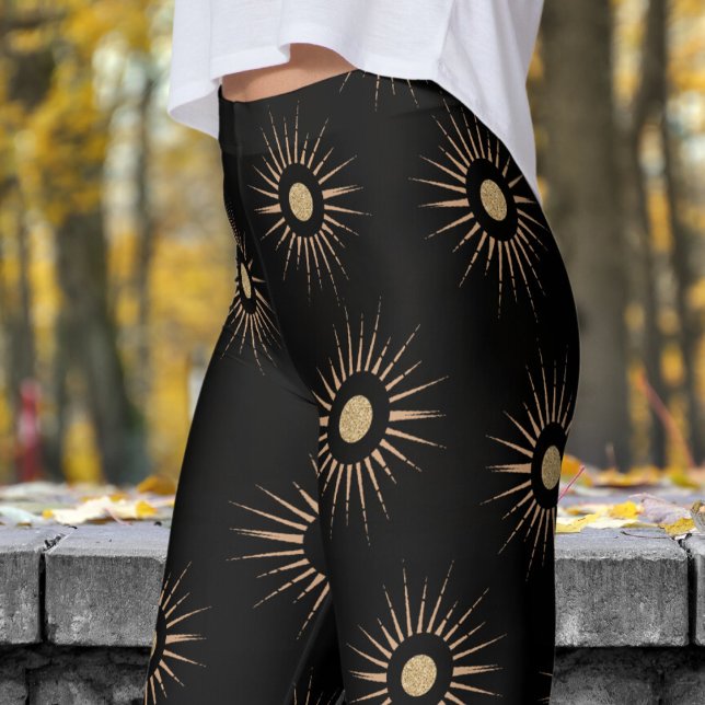 Stilvolles Black Sun Burst Pattern Leggings (Sun Burst on Black)