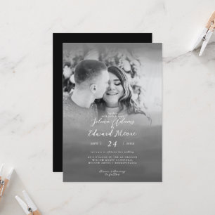 Stilvolles Black Watercolor Overlay Foto Hochzeit Einladung
