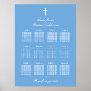 Stilvolles Blau 12 Tisch Tauf Sitzordnung Poster