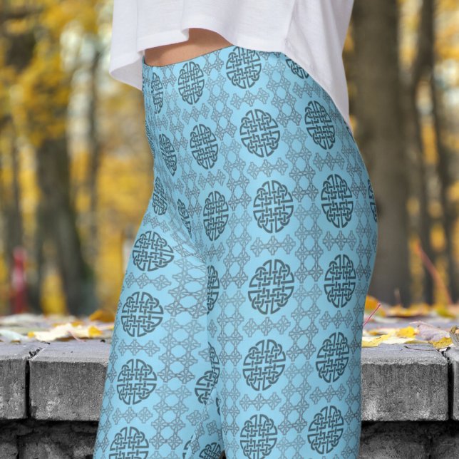 Stilvolles Blau-Schwarz-Kreislauf-Muster Leggings (Stylish Blue and Black Circular Tribal Pattern Leggings)