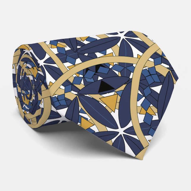 Stilvolles Blau- und Gold-Muster Krawatte (Gerollt)