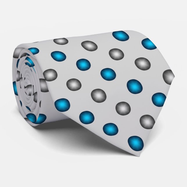 Stilvolles Blau- und Silberpolka-Punktmuster Krawatte (Gerollt)