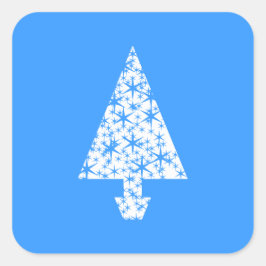 Stilvolles Blau und Weiß Weihnachtsbaumdesign. Quadratischer Aufkleber